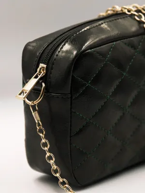 Minimalist Quilted Chain Crossbody Bag - Dark Green - FD ⚡