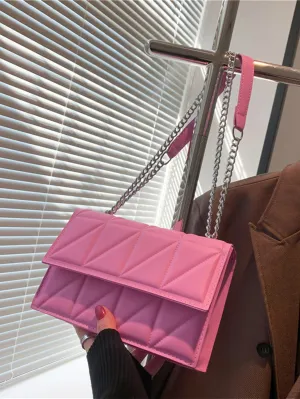 Minimalist Quilted Pattern Flap Square Bag - Pink