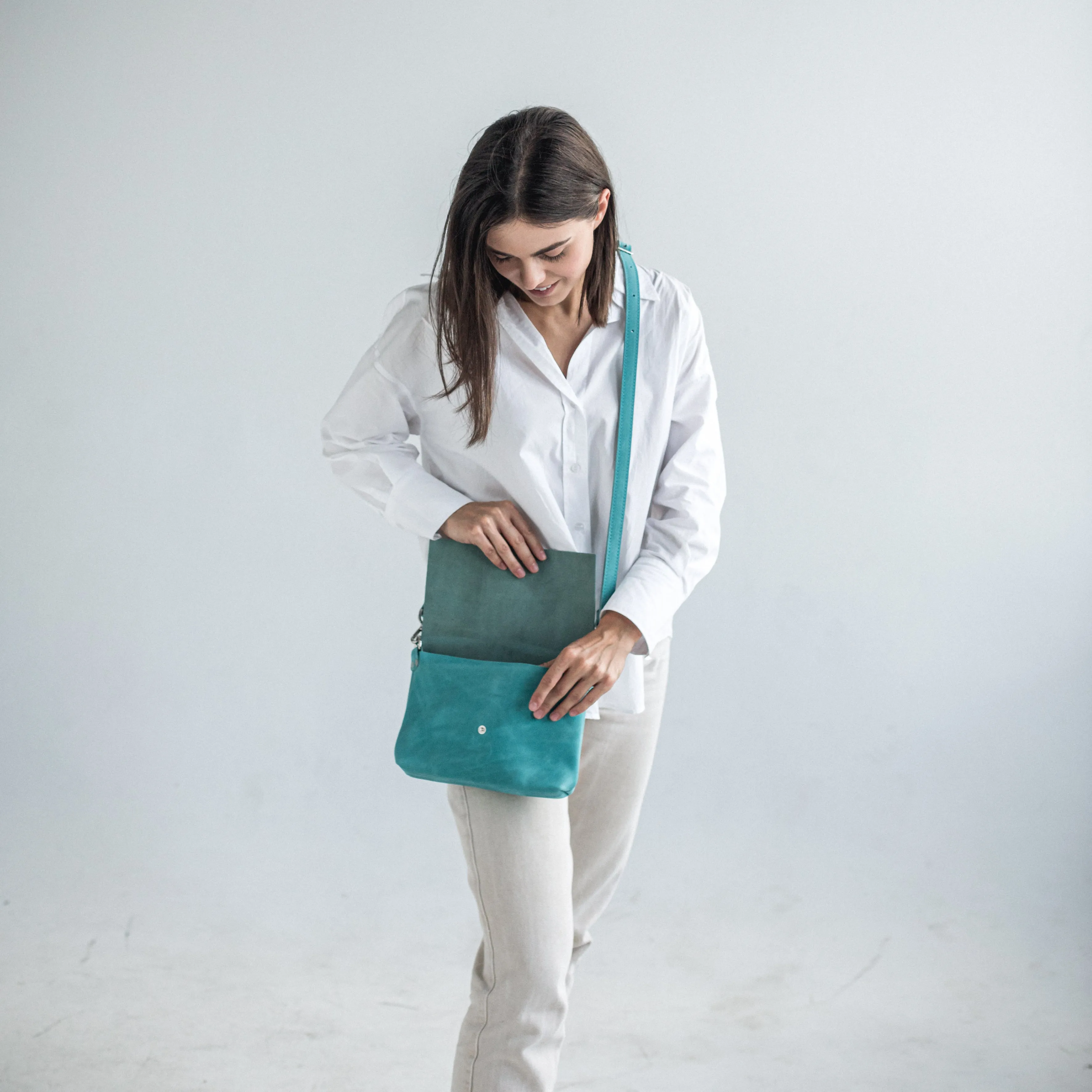 Mint leather crossbody bag