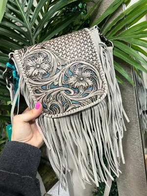 Montana West Tooled Leather Fringe Crossbody
