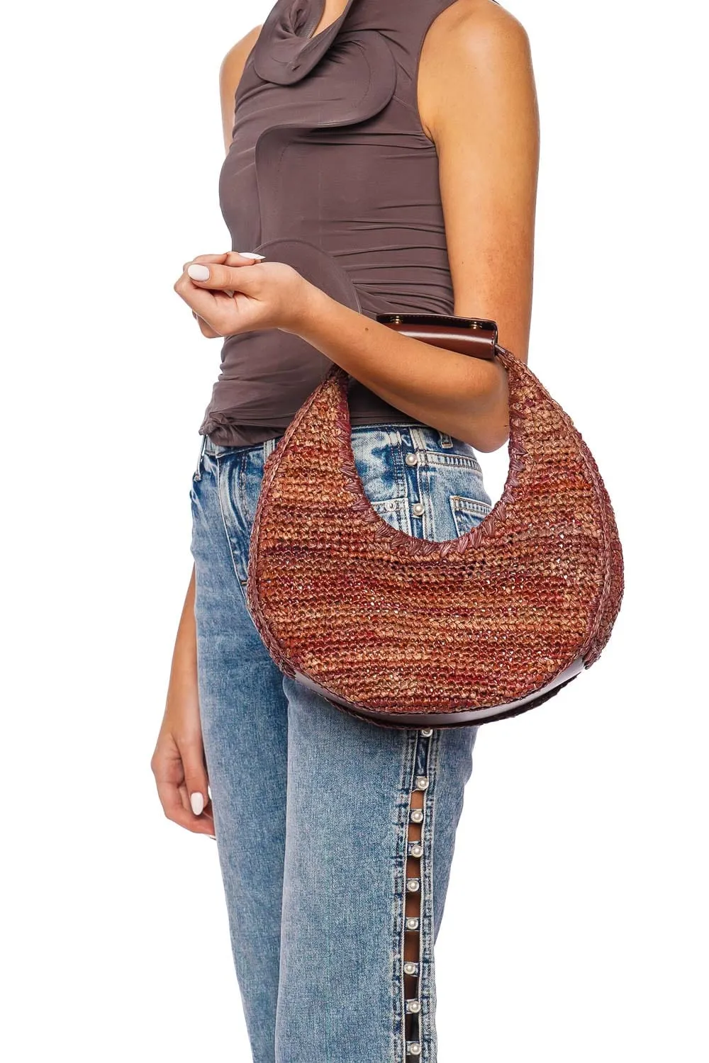 Moon Mahogany Raffia Tote Bag