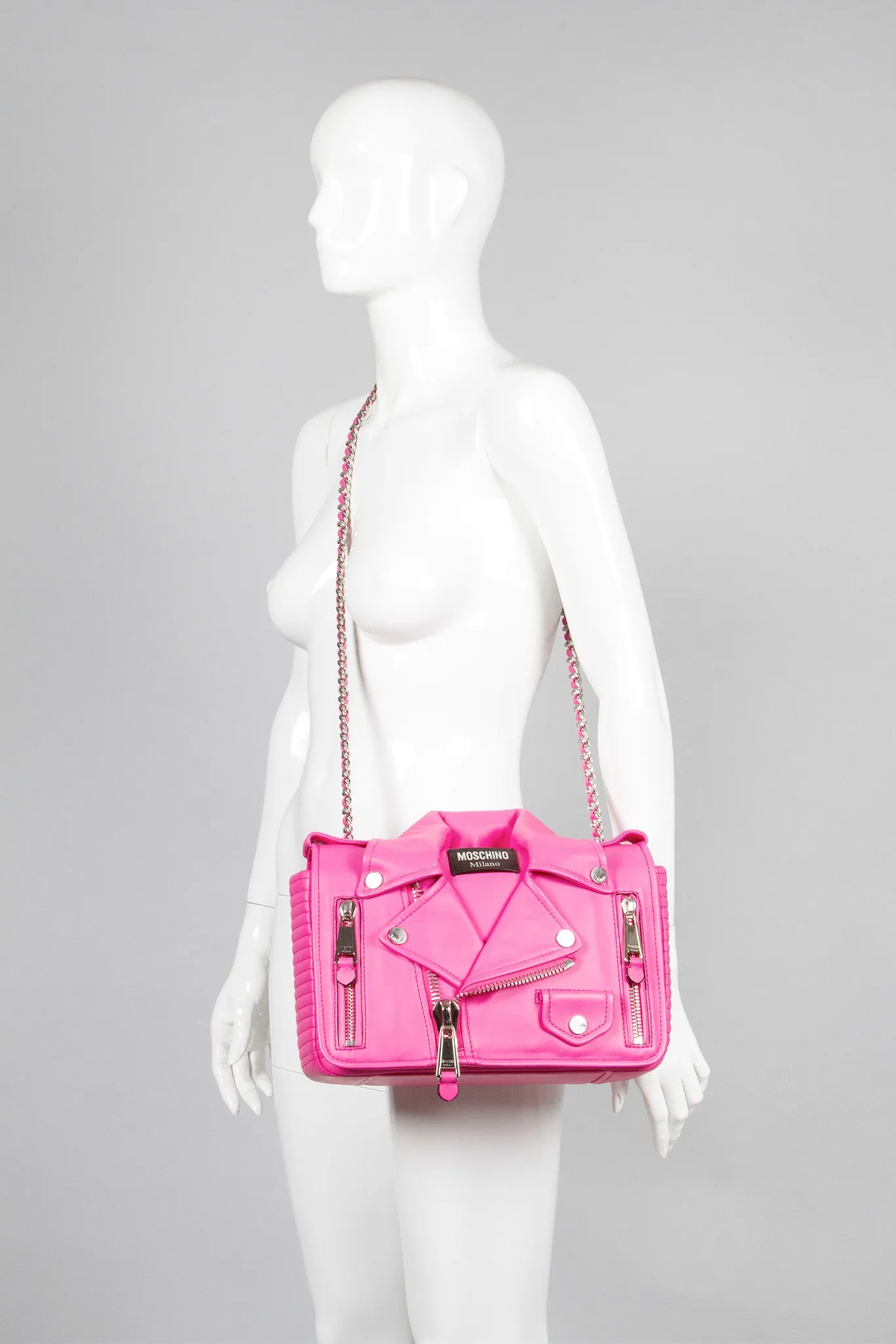Moschino Moto Jacket Biker Bag in Barbie Pink