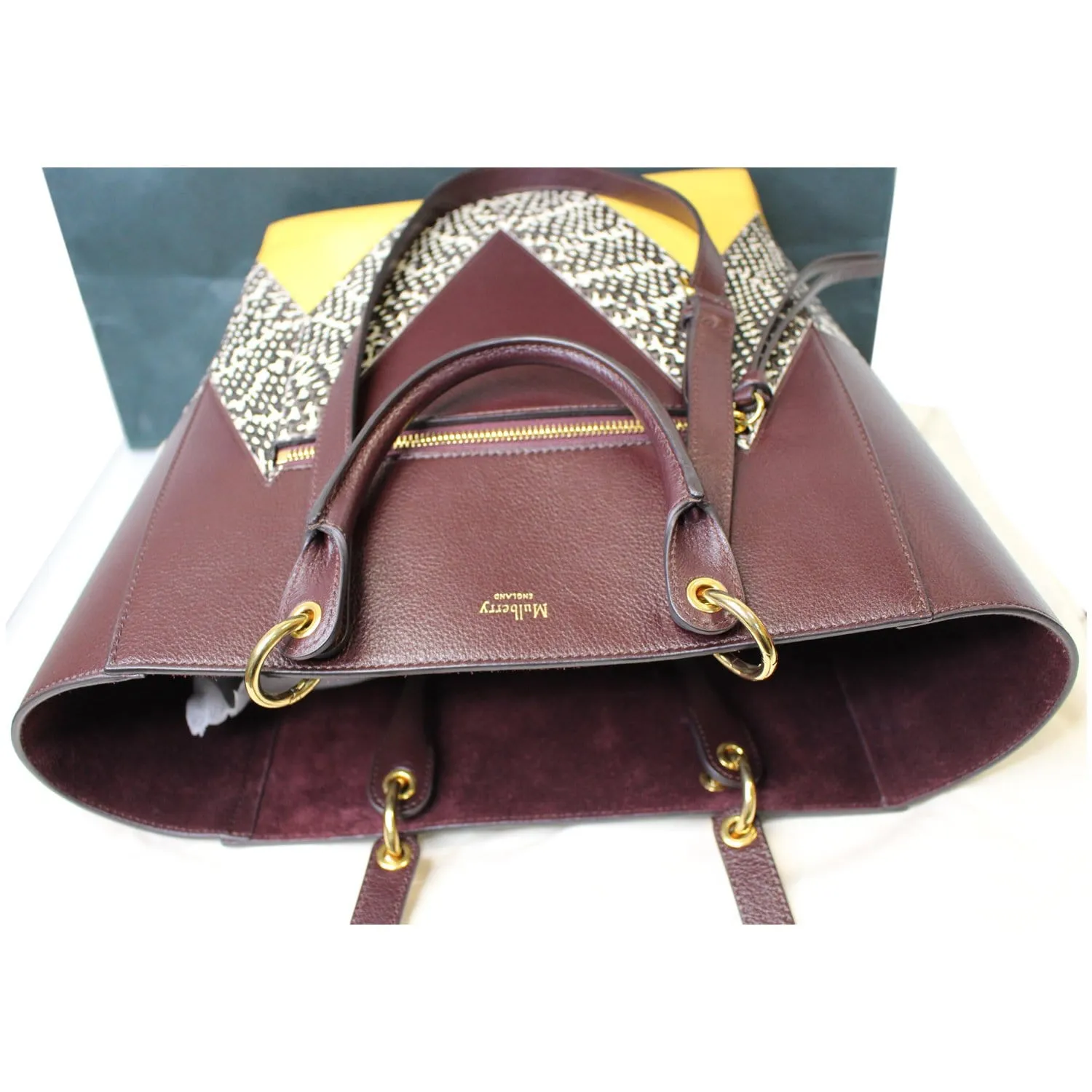MULBERRY Large Maple "M" Snakeskin Oxblood Smooth Calf Tote Bag Burgundy