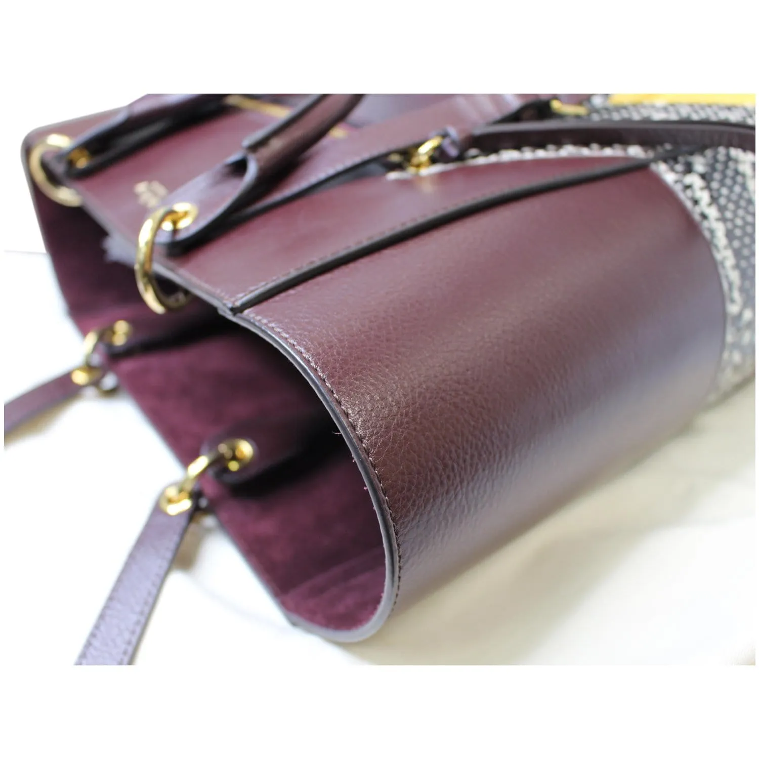 MULBERRY Large Maple "M" Snakeskin Oxblood Smooth Calf Tote Bag Burgundy