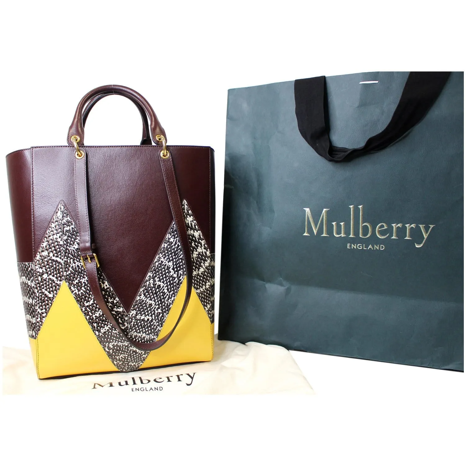 MULBERRY Large Maple "M" Snakeskin Oxblood Smooth Calf Tote Bag Burgundy