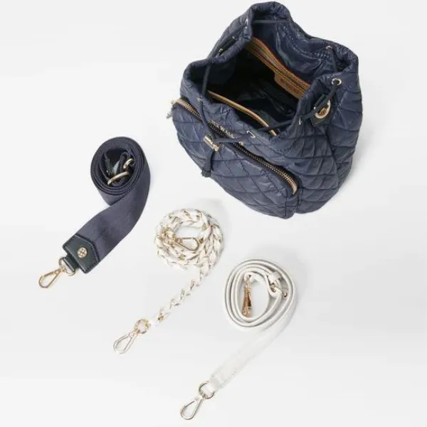 MZ Wallace Crosby Drawstring Bucket in Navy Dawn / White