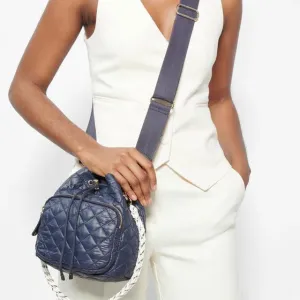 MZ Wallace Crosby Drawstring Bucket in Navy Dawn / White