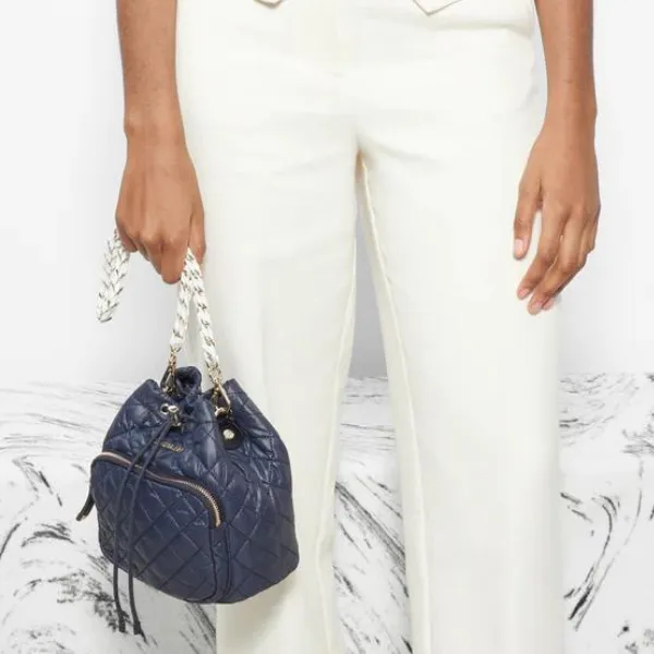 MZ Wallace Crosby Drawstring Bucket in Navy Dawn / White