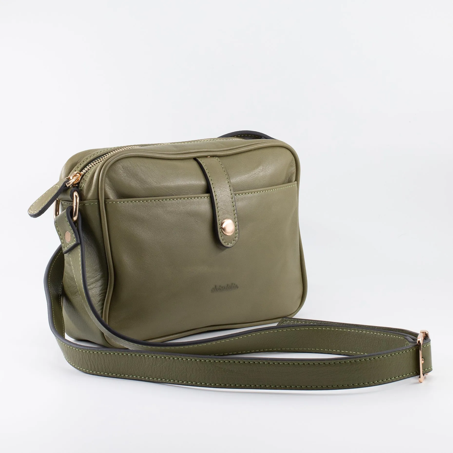 Napa Leather Satchel Crossbody Bag - Khaki