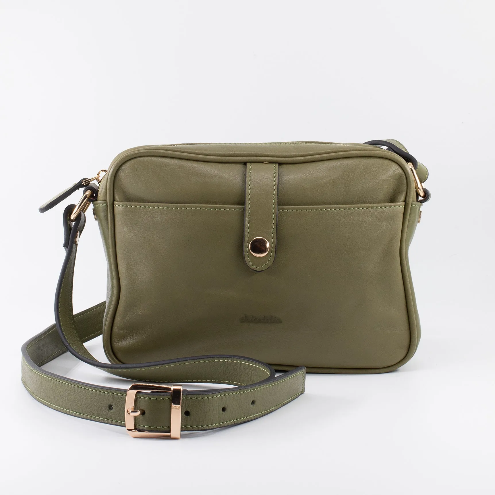 Napa Leather Satchel Crossbody Bag - Khaki