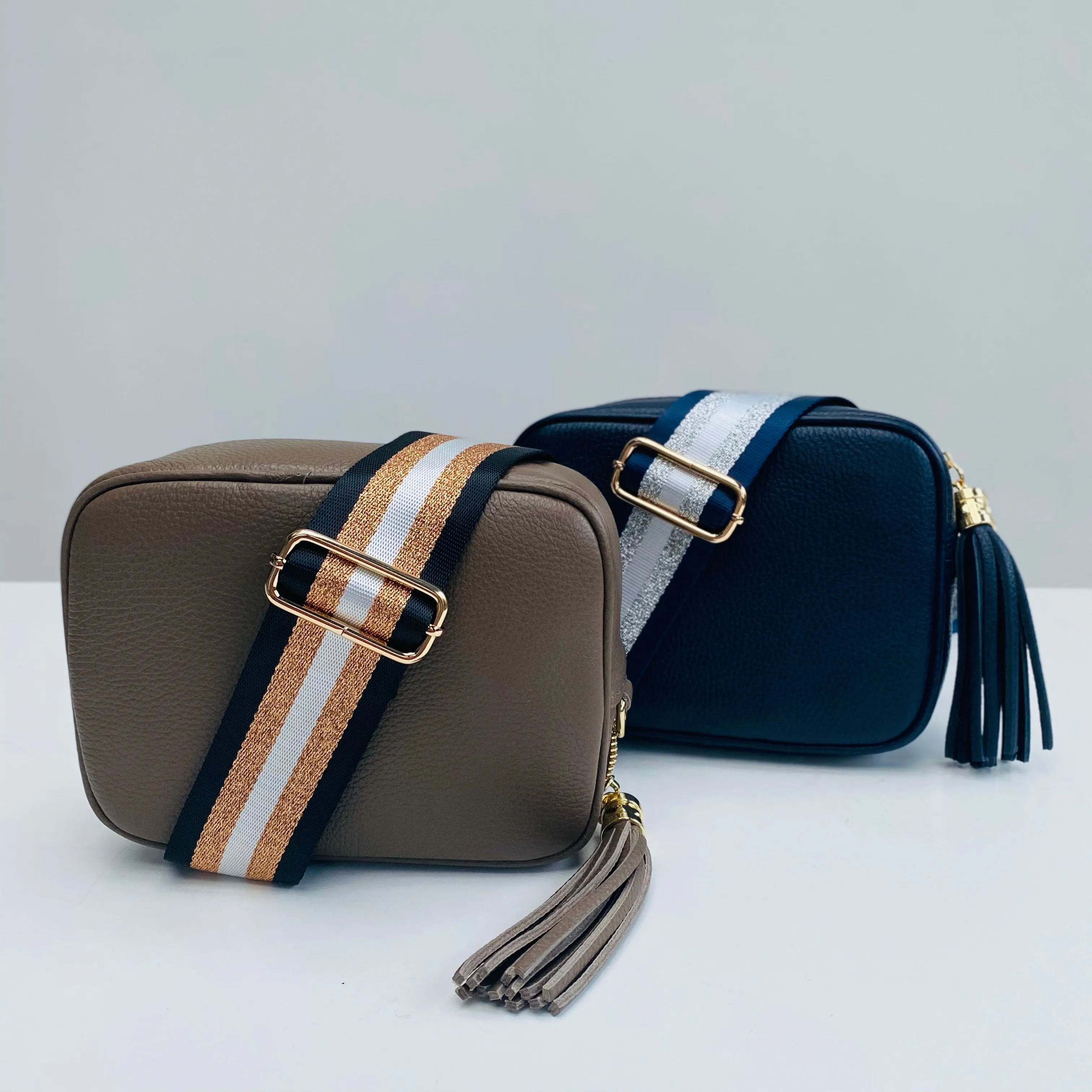 Navy Blue and Silver Stripe Bag Strap