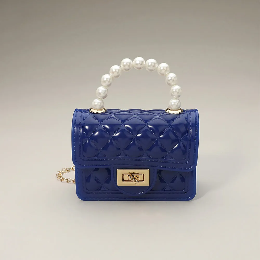 Navy Pearl Handle Mini Jelly Hand Bag / Crossbody Bag