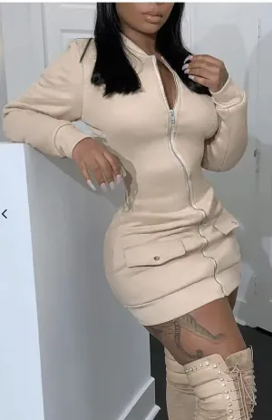 Nerissa Zip-Front Long Sleeve Bodycon Mini Dress