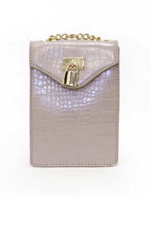 Nude Faux Croc Lock Rectangle Bag