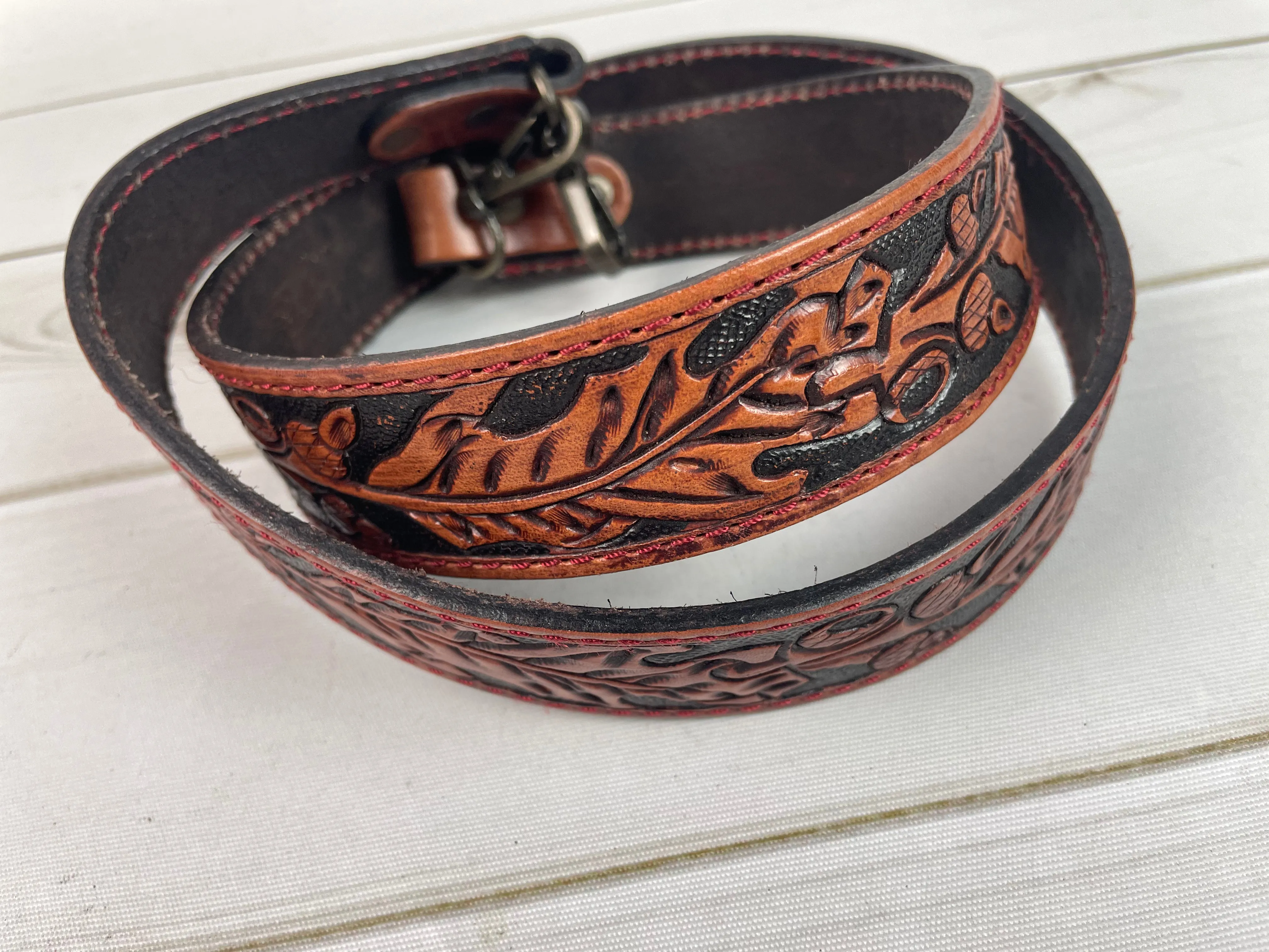 Oak Leaf Leather Tooled Handbag Strap