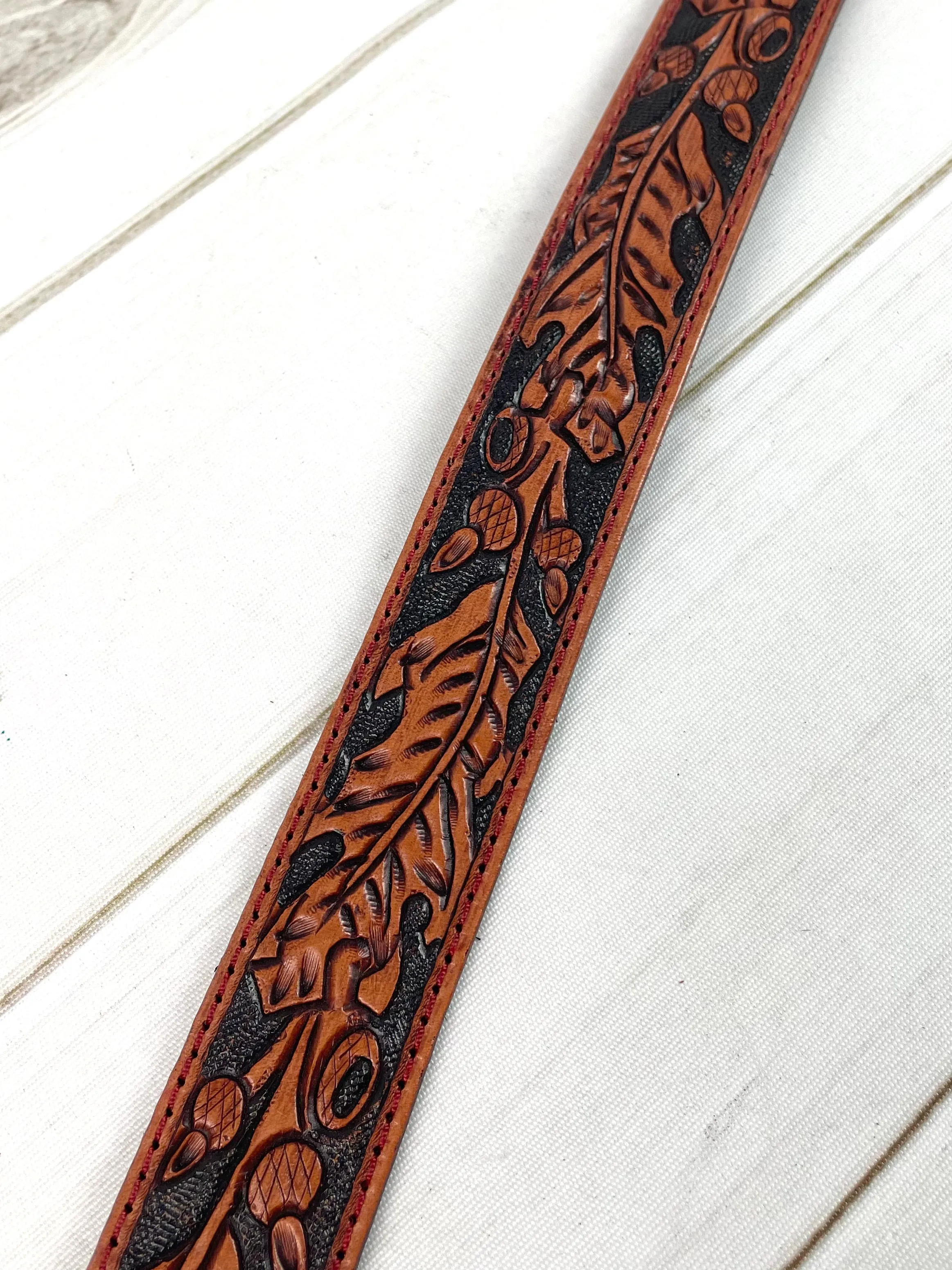 Oak Leaf Leather Tooled Handbag Strap