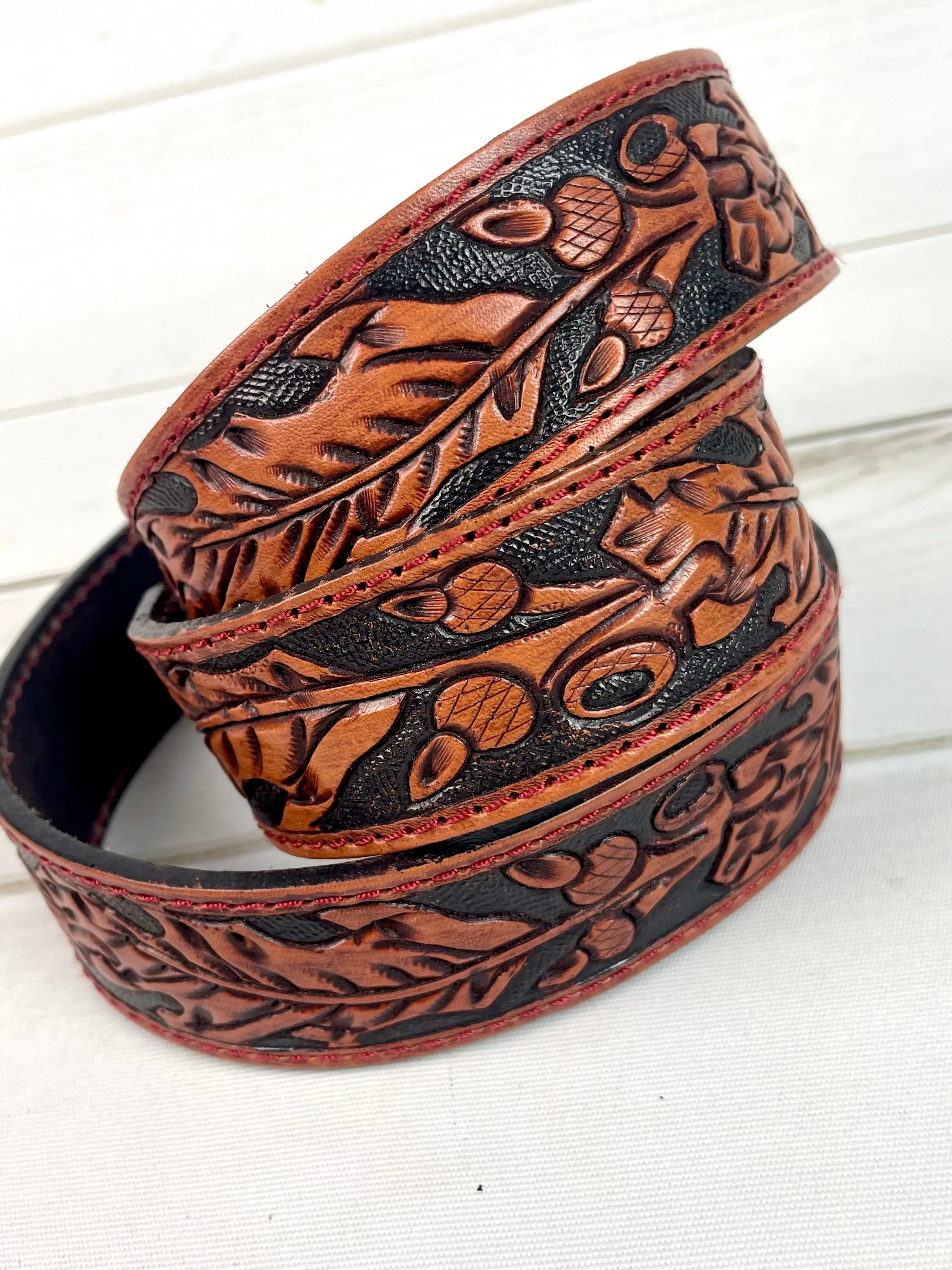Oak Leaf Leather Tooled Handbag Strap