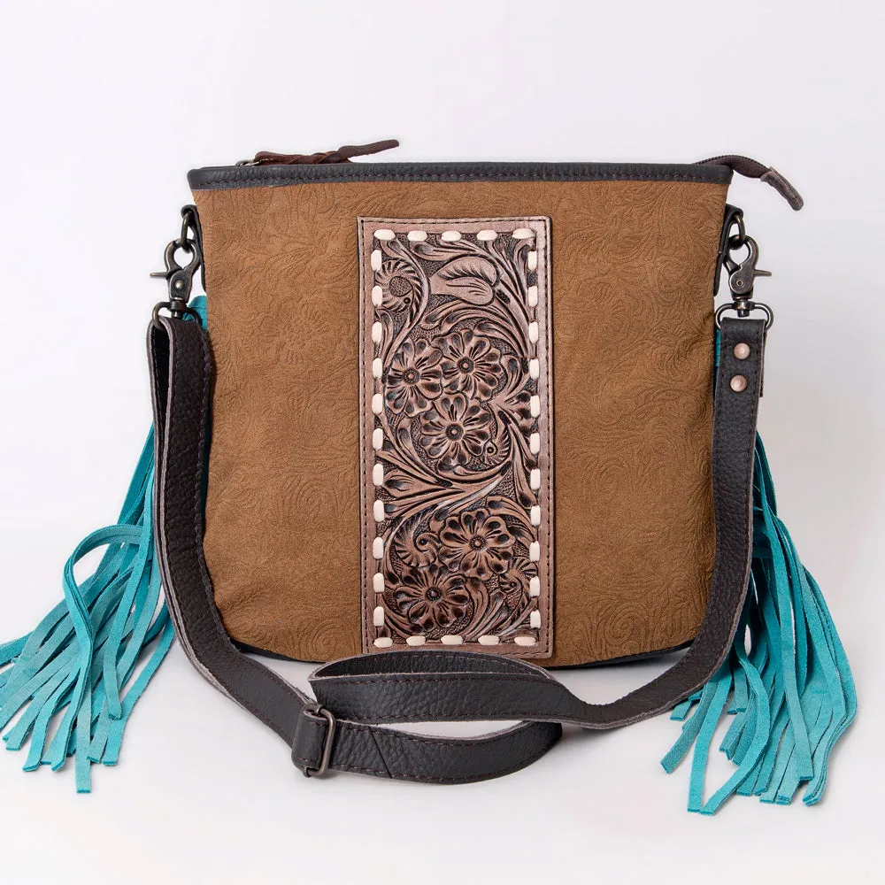 OHLAY LARGE CROSSBODY Hand Tooled Embossed  Genuine Leather women bag western handbag purse