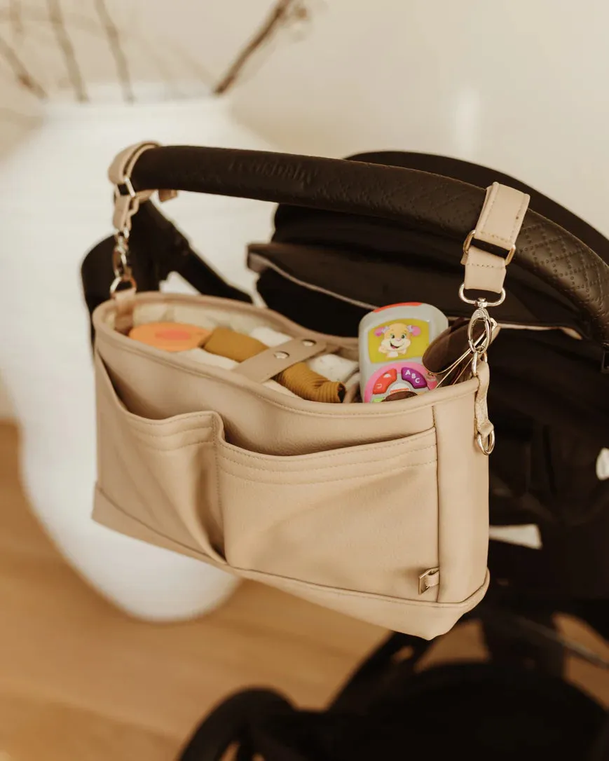 OiOi Dimple Faux Leather Stroller Organiser/Pram Caddy - Oat