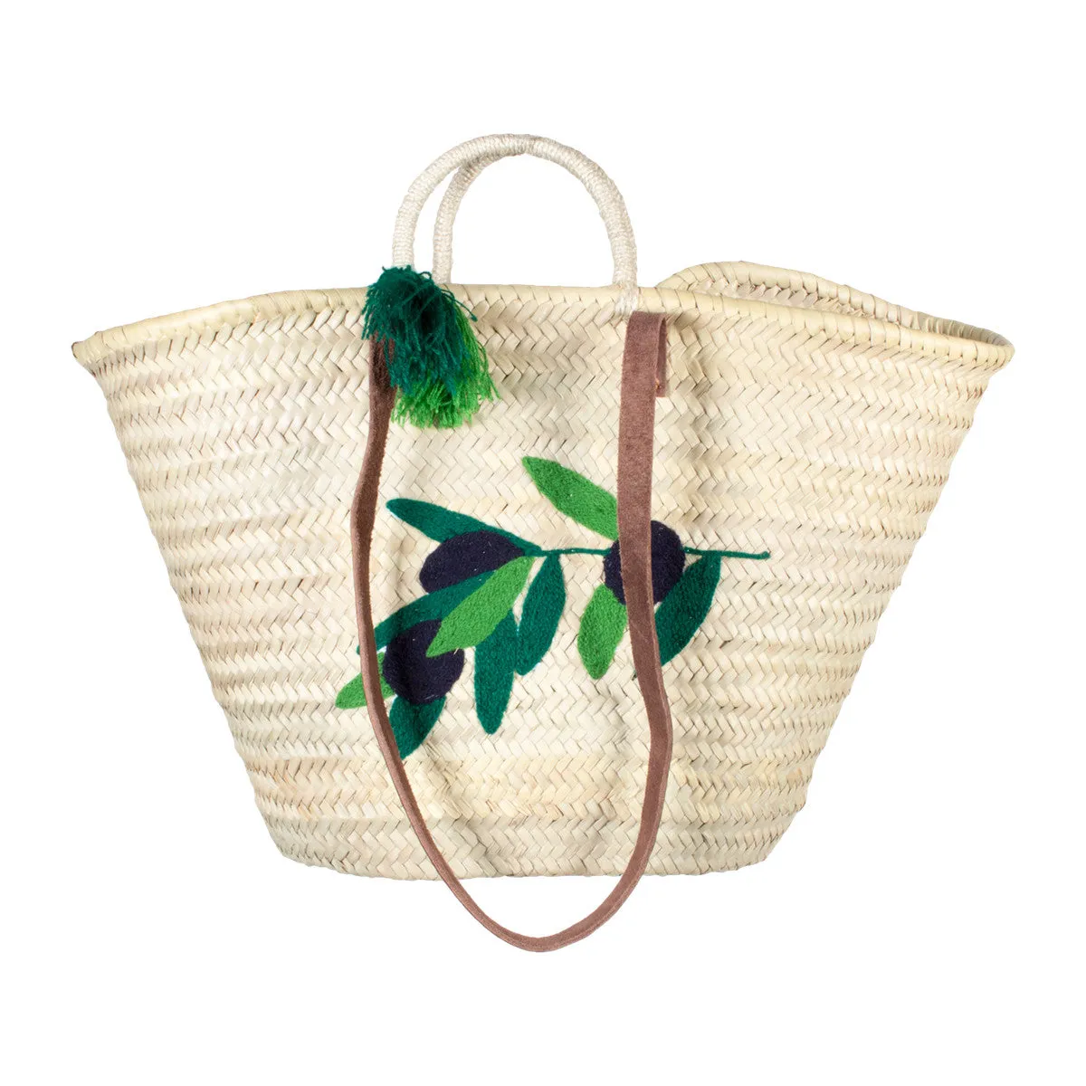 Olive Branch Embroidered Moroccan Woven Tote