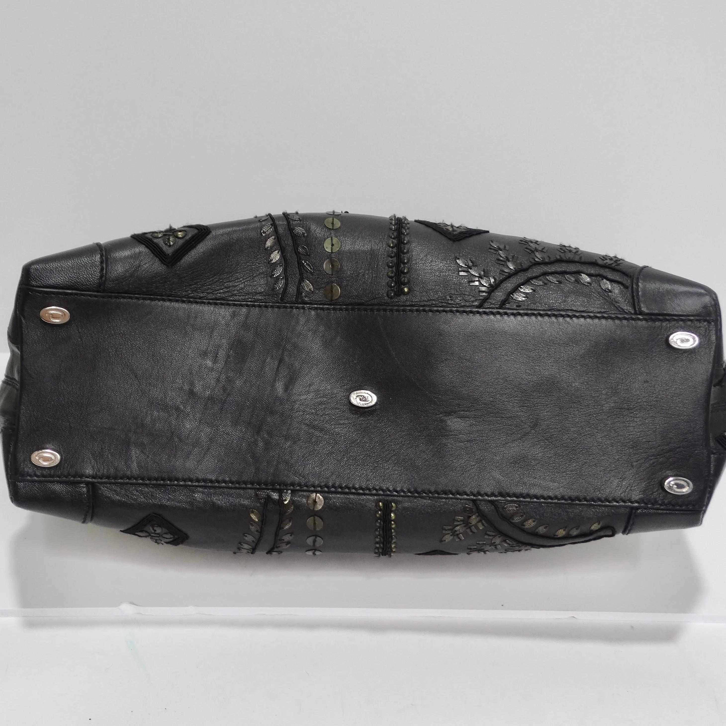 Oscar De La Renta Black Leather Embellished Tote Bag