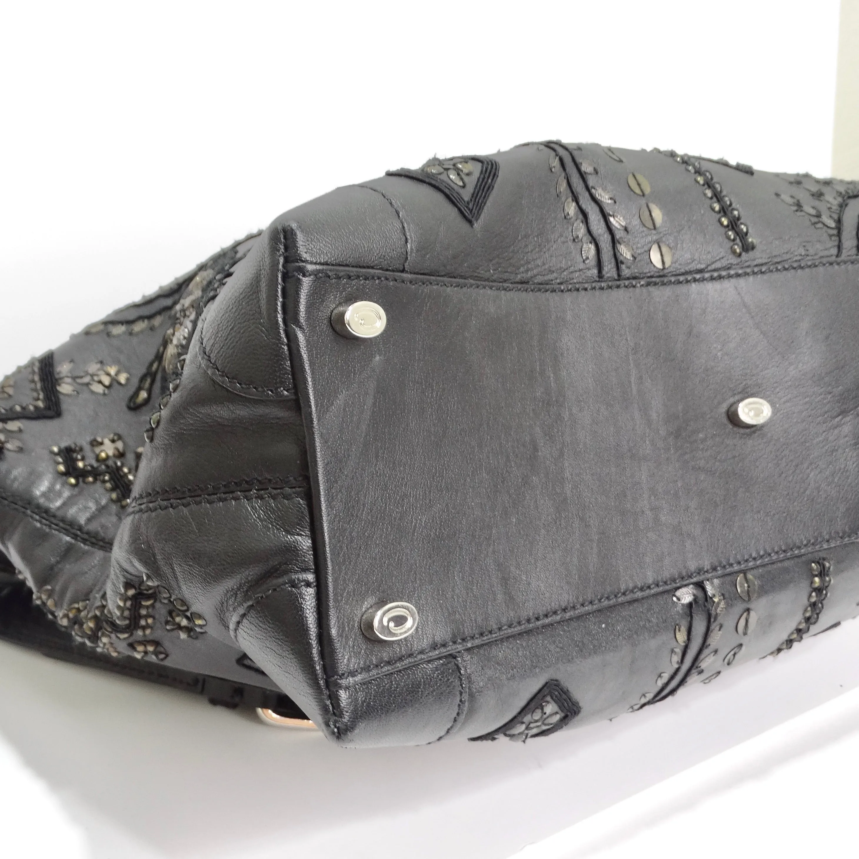 Oscar De La Renta Black Leather Embellished Tote Bag