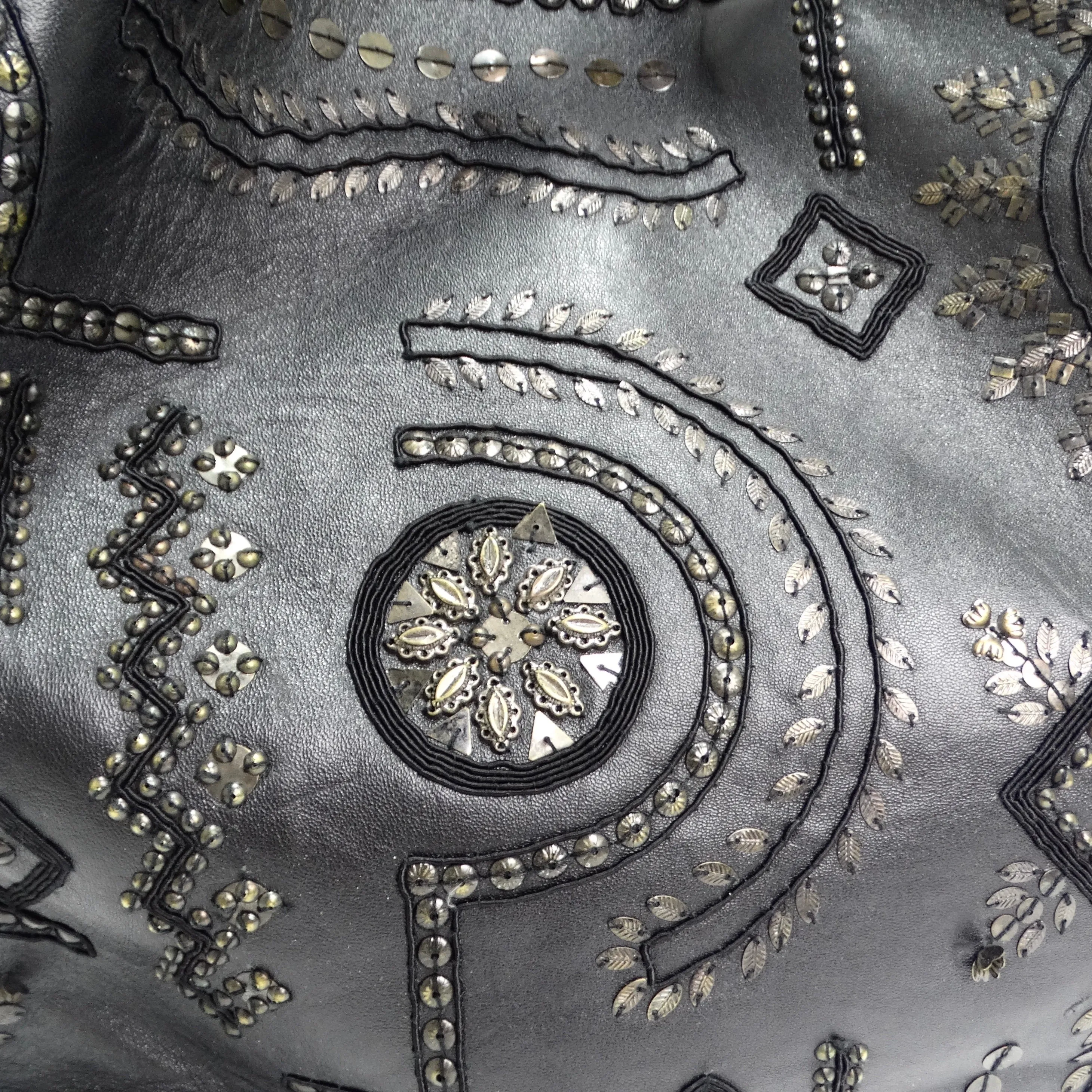 Oscar De La Renta Black Leather Embellished Tote Bag