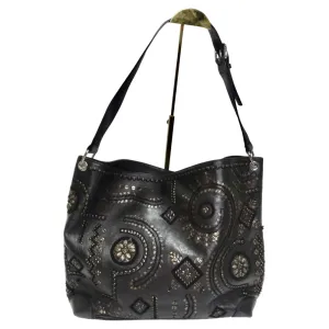 Oscar De La Renta Black Leather Embellished Tote Bag