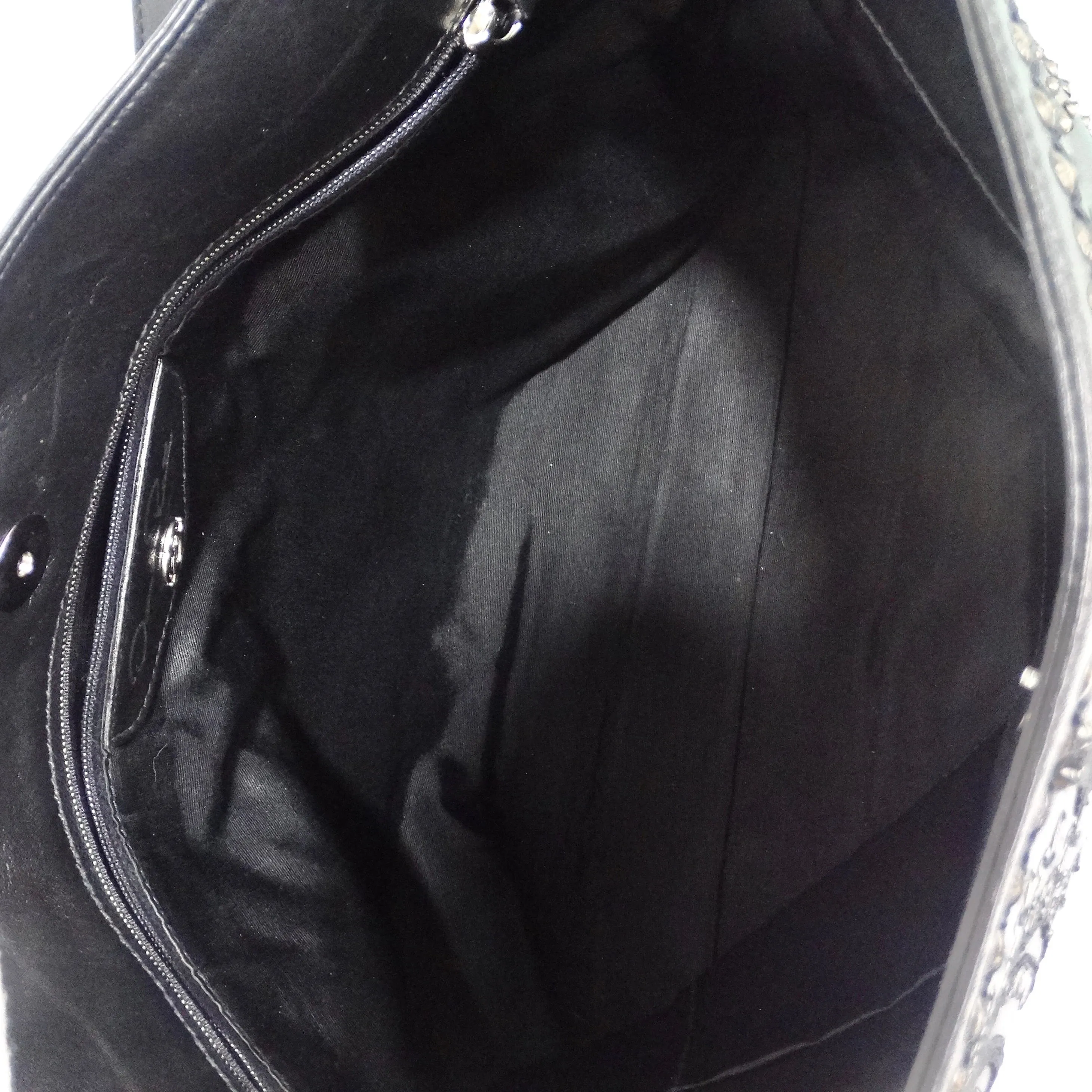 Oscar De La Renta Black Leather Embellished Tote Bag