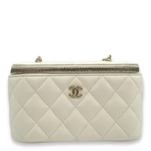 Pearl Crush Vanity (Rectangle) - World Cup Series Mini White Crossbody Bag in Lambskin, Gold hardware