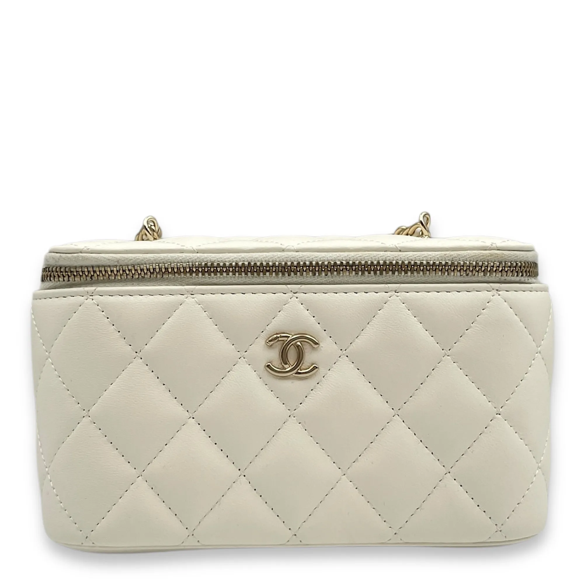 Pearl Crush Vanity (Rectangle) - World Cup Series Mini White Crossbody Bag in Lambskin, Gold hardware