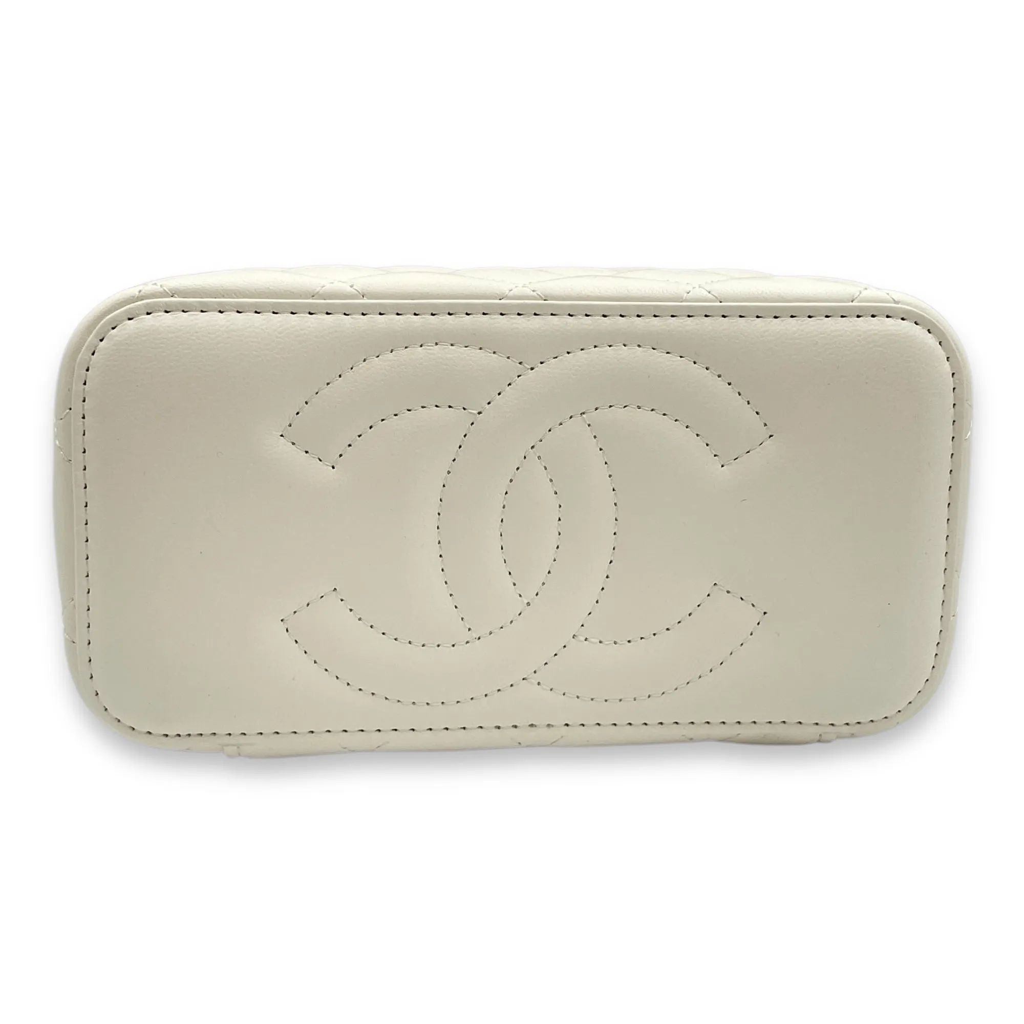 Pearl Crush Vanity (Rectangle) - World Cup Series Mini White Crossbody Bag in Lambskin, Gold hardware