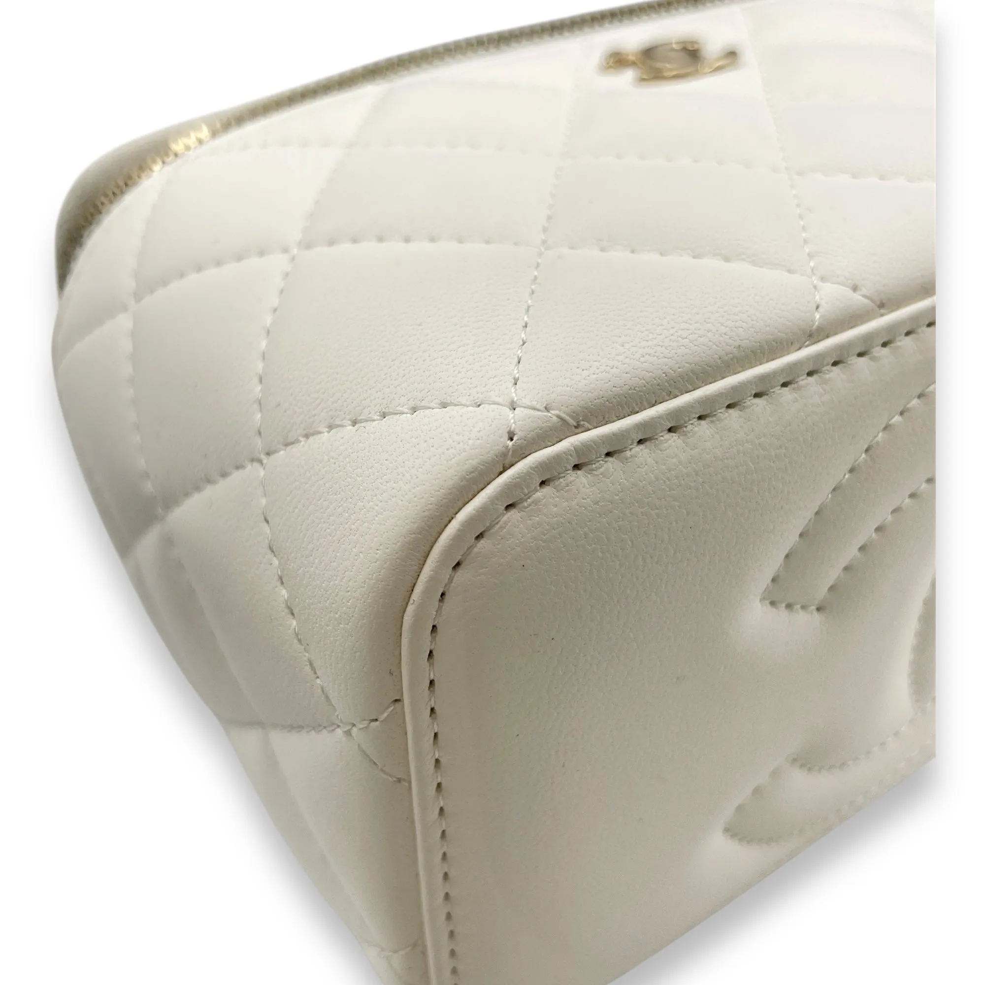 Pearl Crush Vanity (Rectangle) - World Cup Series Mini White Crossbody Bag in Lambskin, Gold hardware