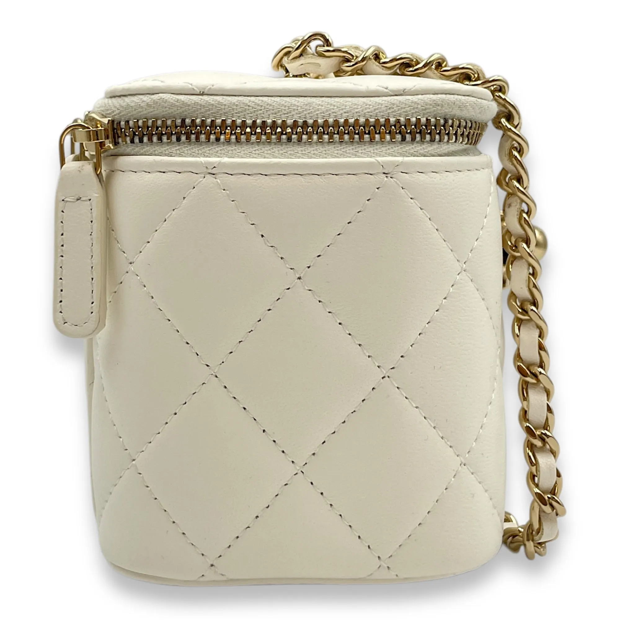 Pearl Crush Vanity (Rectangle) - World Cup Series Mini White Crossbody Bag in Lambskin, Gold hardware