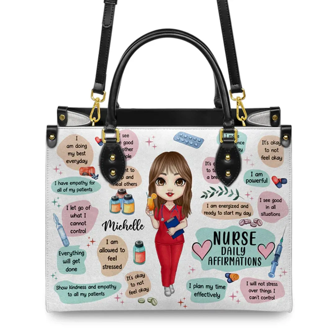 Personalized Nurse Affirmation Leather Handbag - Customizable Nursing Gift by CHRISTIANARTBAG