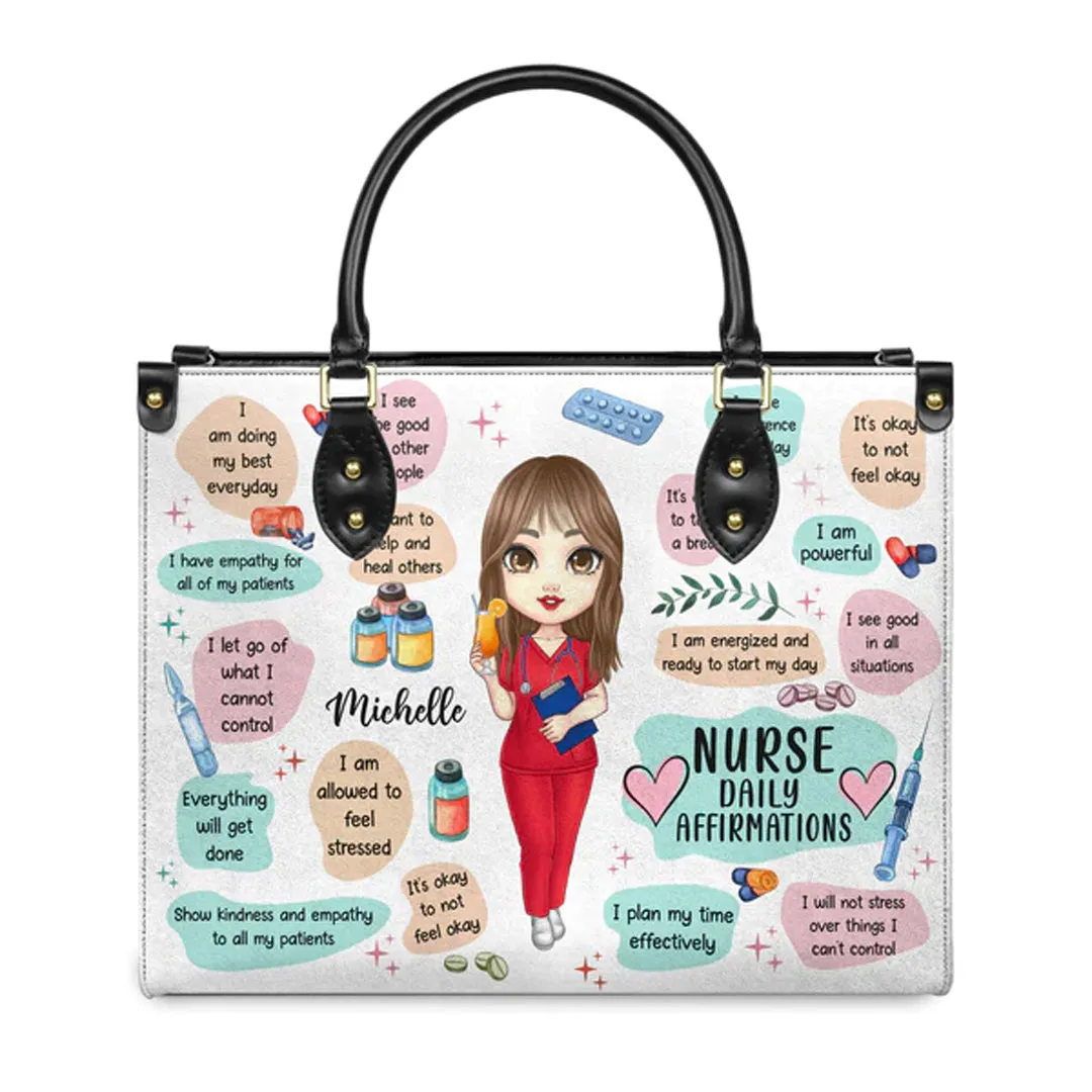 Personalized Nurse Affirmation Leather Handbag - Customizable Nursing Gift by CHRISTIANARTBAG