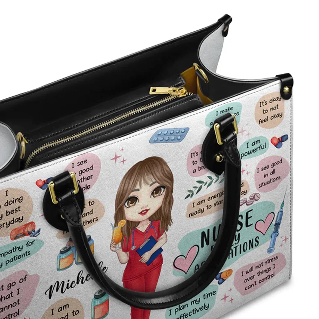 Personalized Nurse Affirmation Leather Handbag - Customizable Nursing Gift by CHRISTIANARTBAG