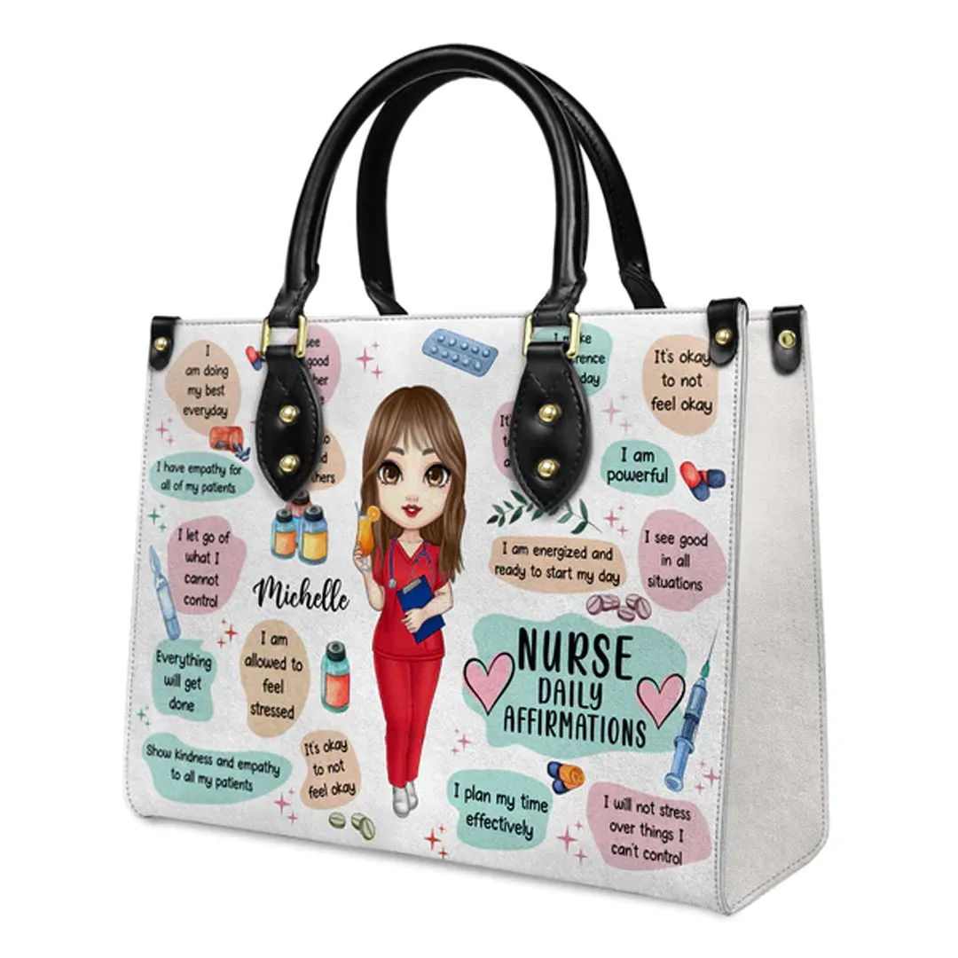 Personalized Nurse Affirmation Leather Handbag - Customizable Nursing Gift by CHRISTIANARTBAG