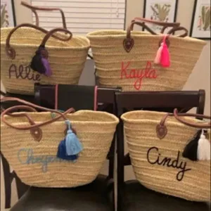 Personalized straw moroccan basket,bridal shower bags,personalized straw bags,custom beach bag,straw tote,embroidered bags