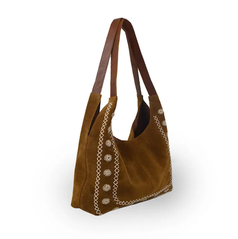 Phoebe Embroidered Suede Tote