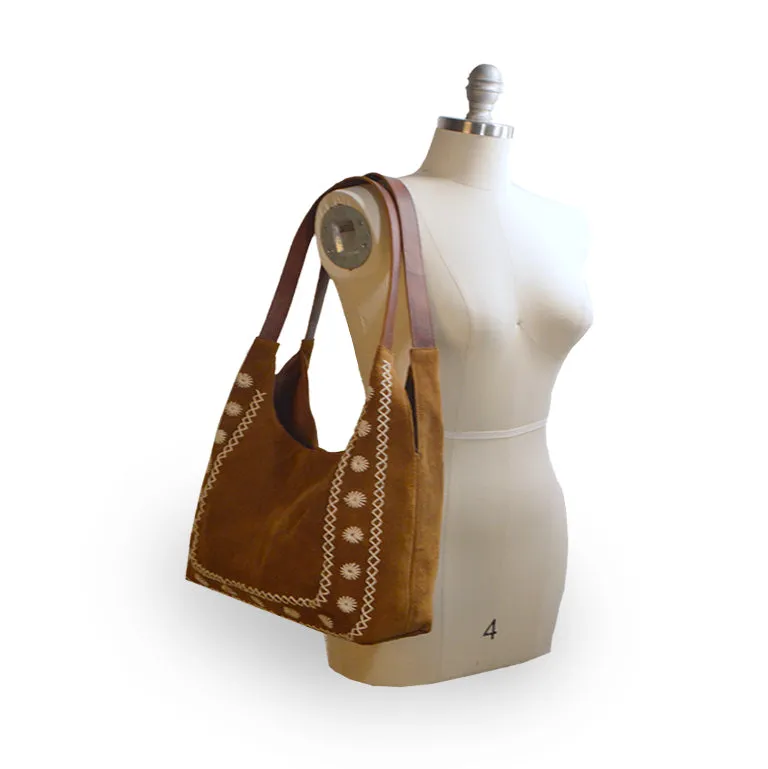 Phoebe Embroidered Suede Tote