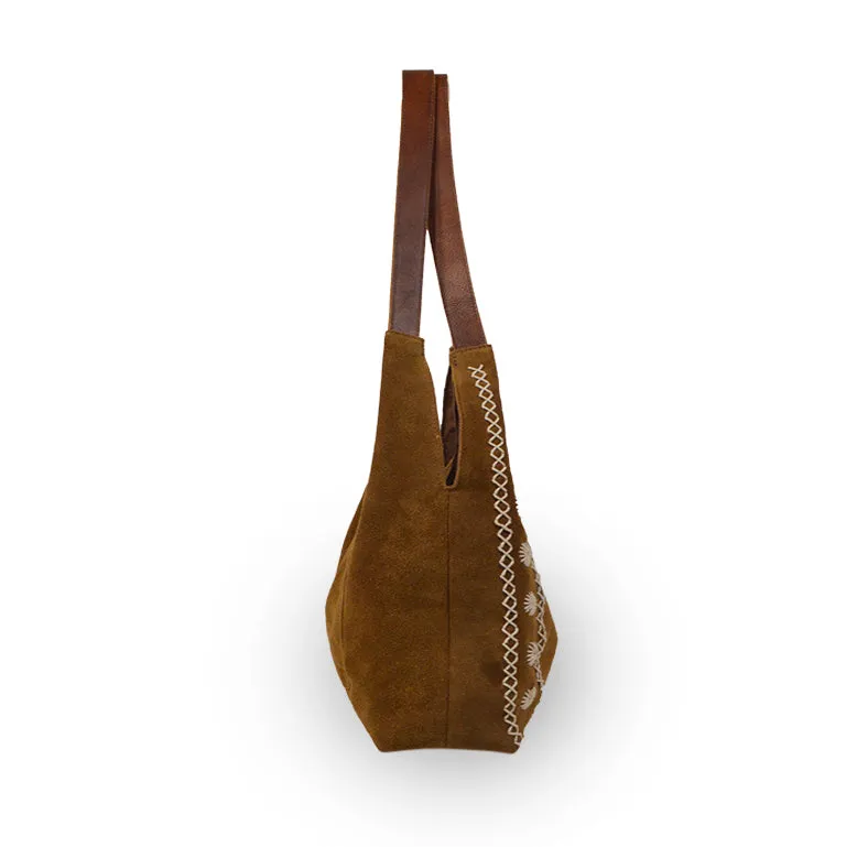 Phoebe Embroidered Suede Tote
