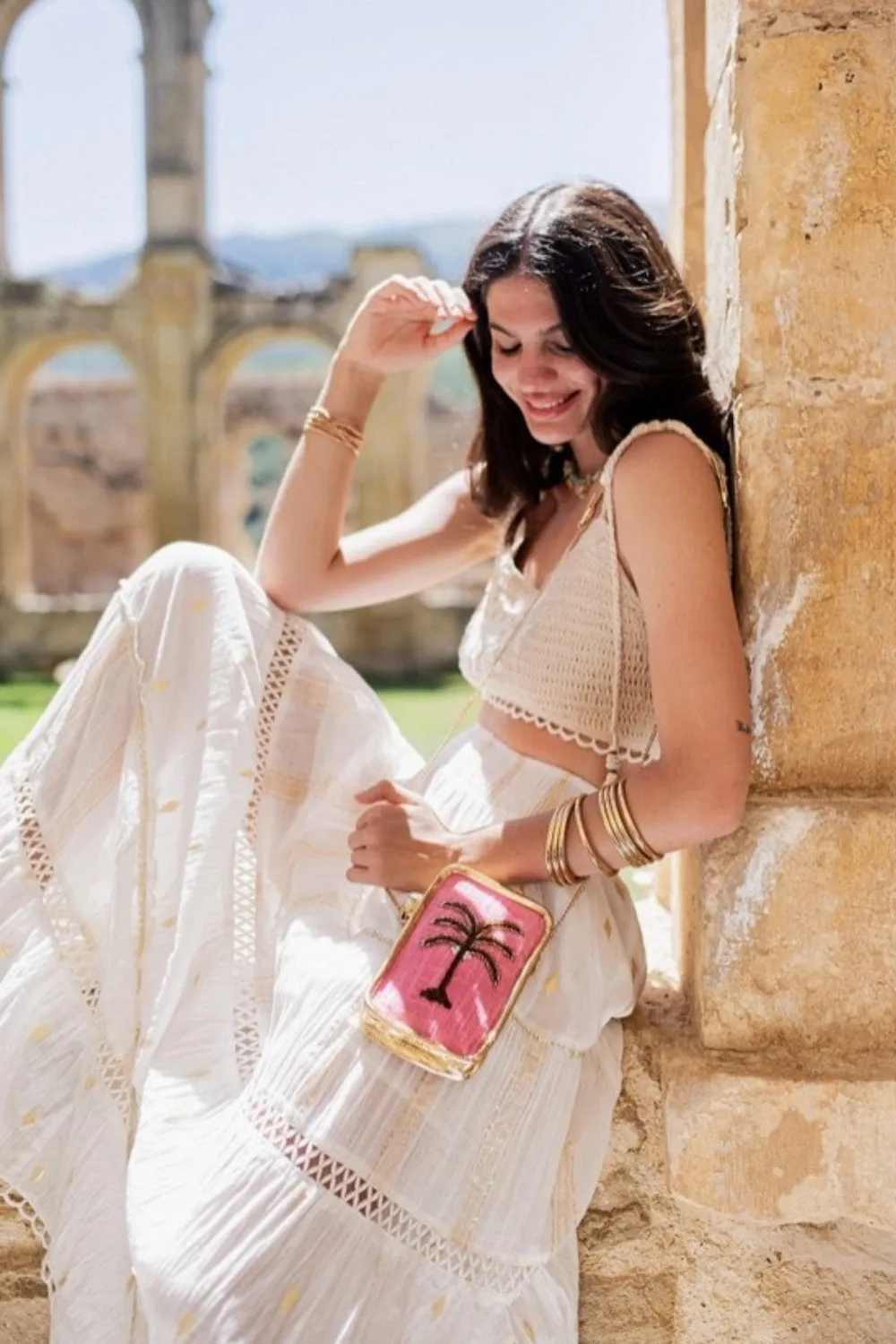 PITI CUITI PINK PALMS CROSSBOY PHONE BAG