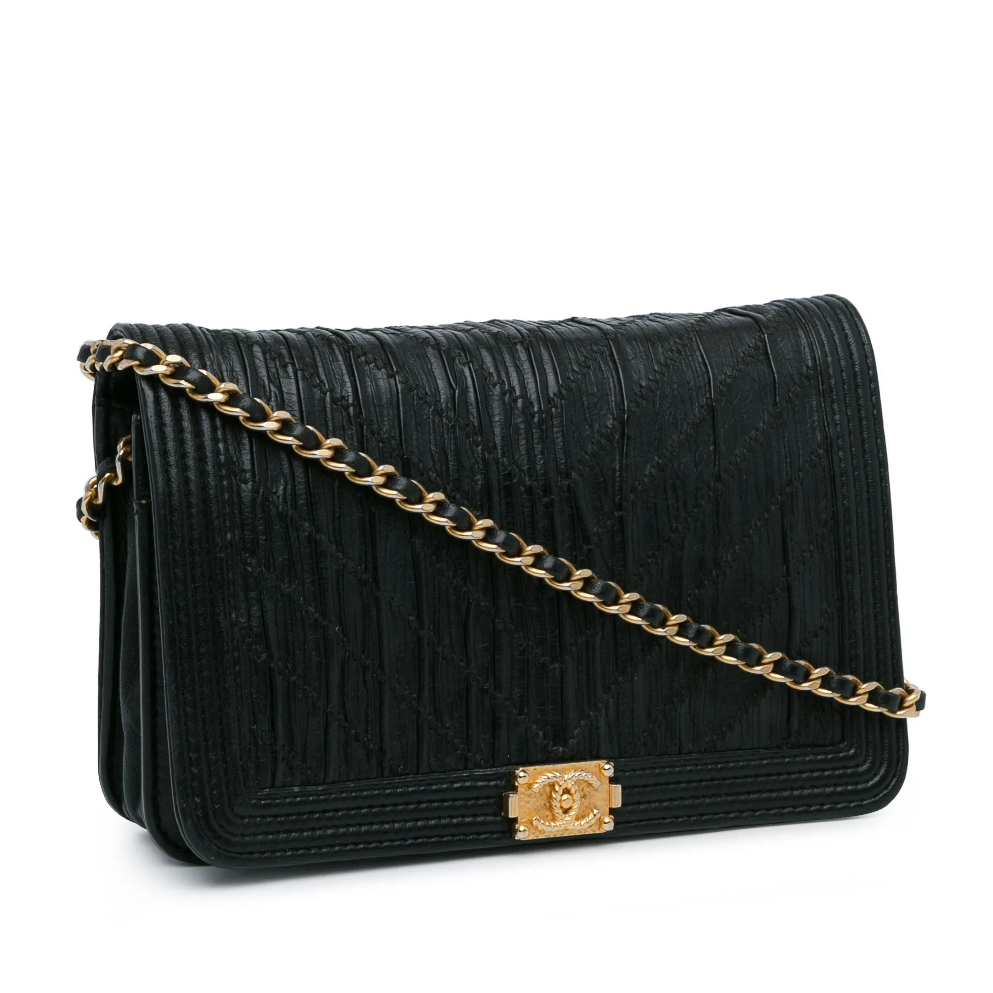 Pleated Crumpled Chevron Le Boy Wallet On Chain