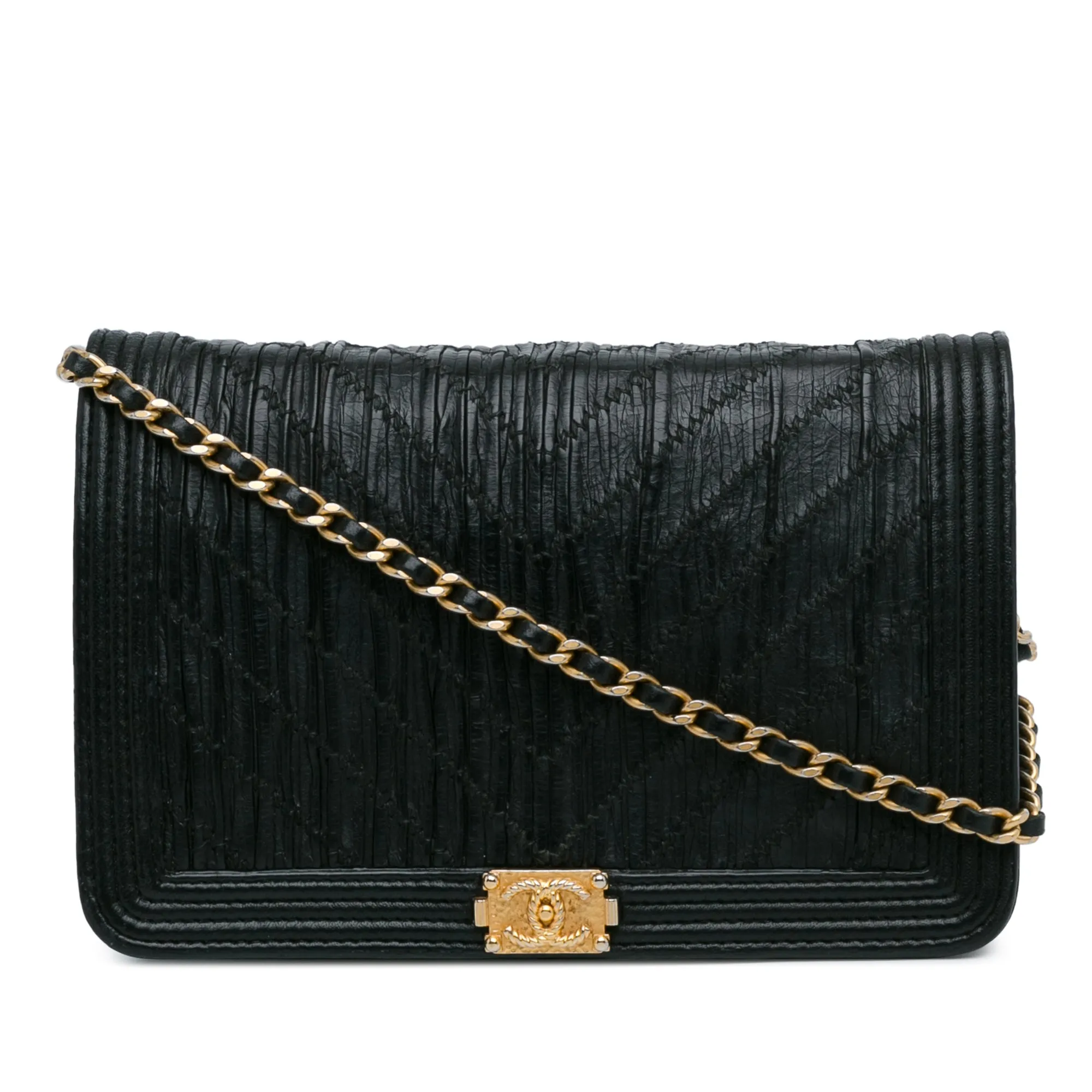 Pleated Crumpled Chevron Le Boy Wallet On Chain