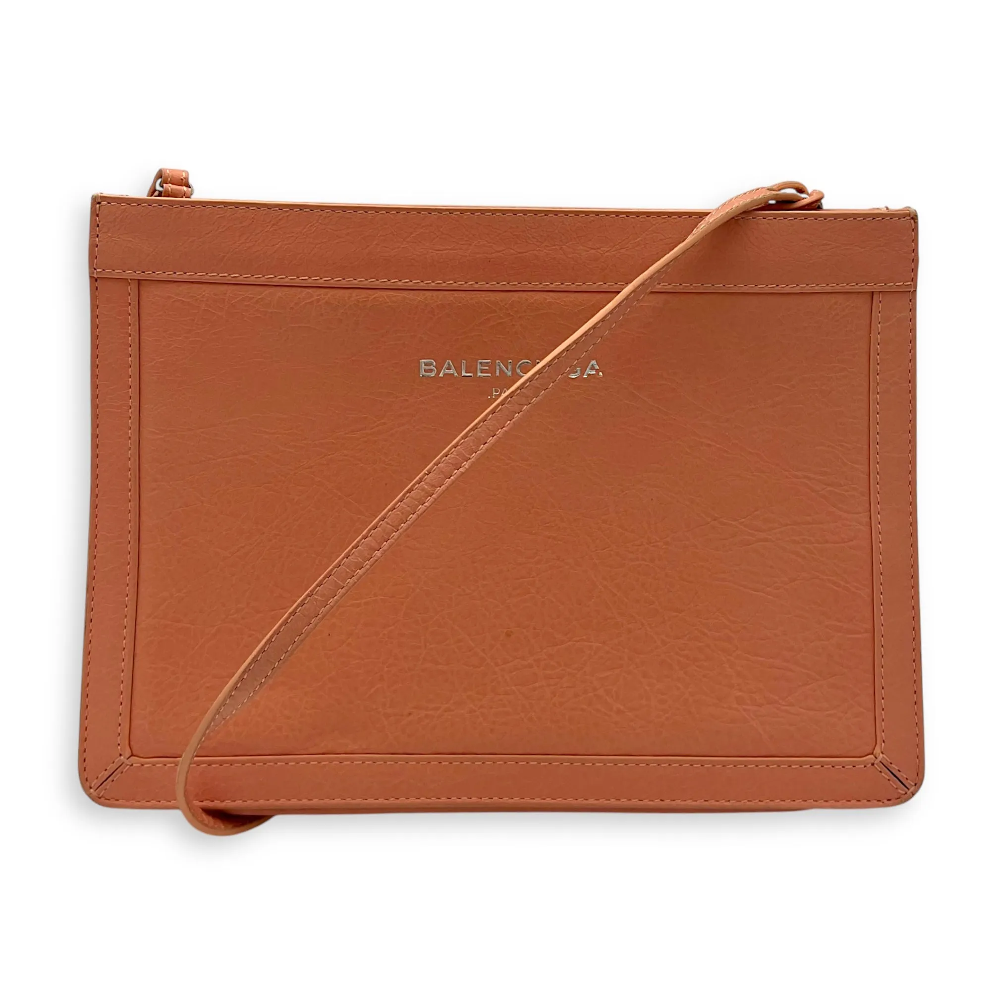 Pochette Peach Crossbody Bag in Distressed Leather, Silver hardware