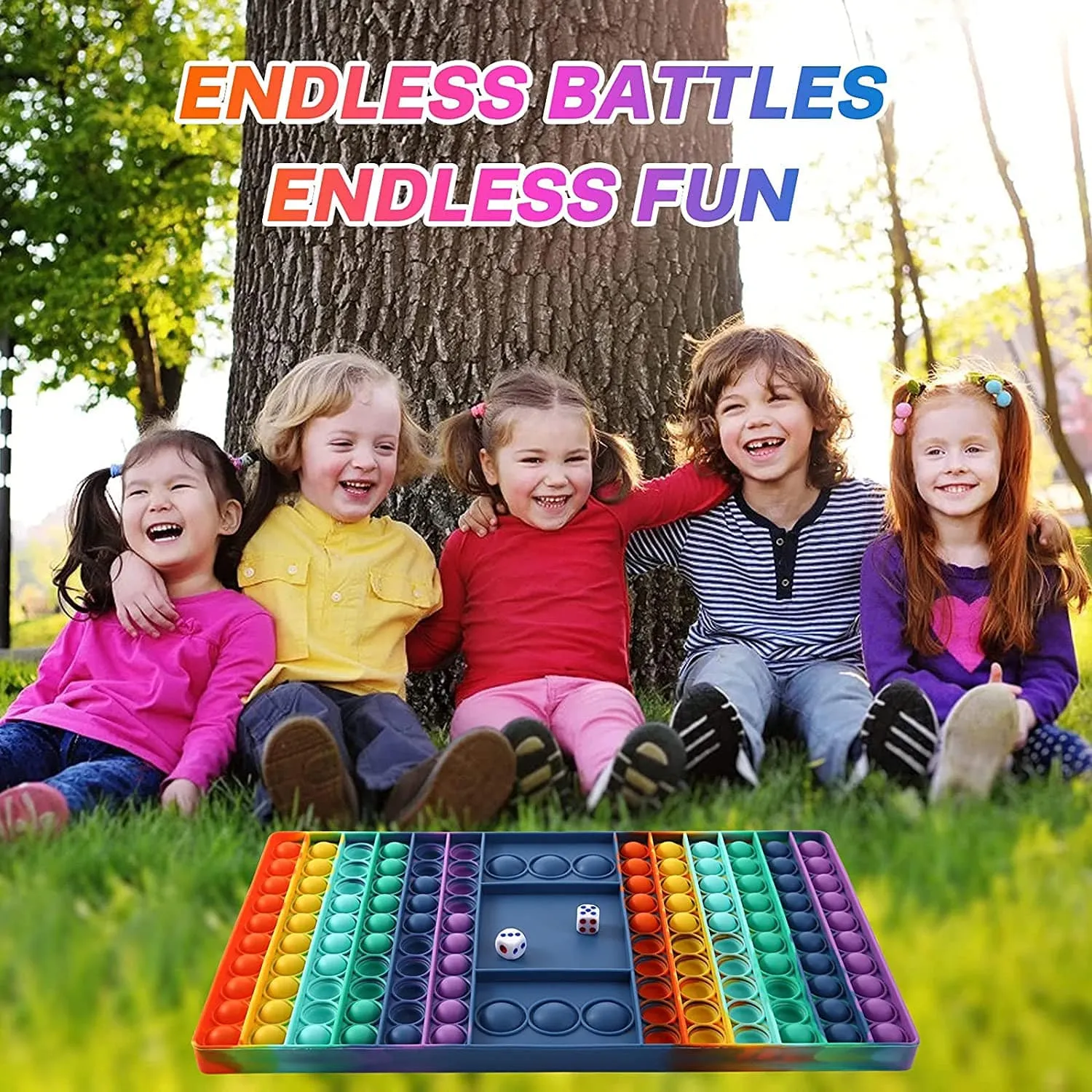 POPBUBBLE - GAMEBOARD WITH 2 DICES RAINBOW COLOUR