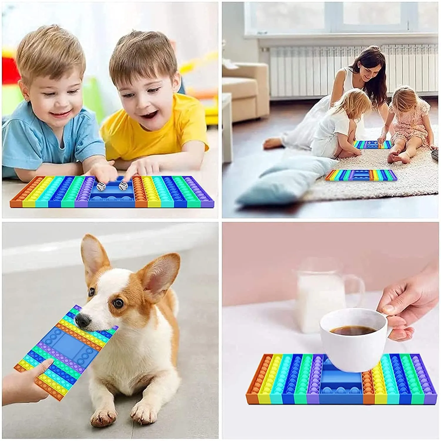 POPBUBBLE - GAMEBOARD WITH 2 DICES RAINBOW COLOUR