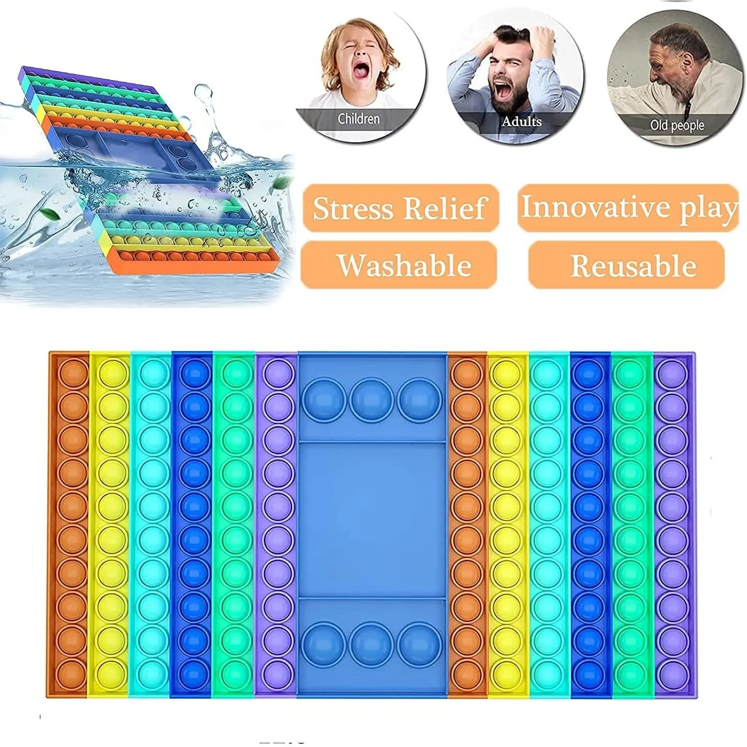 POPBUBBLE - GAMEBOARD WITH 2 DICES RAINBOW COLOUR