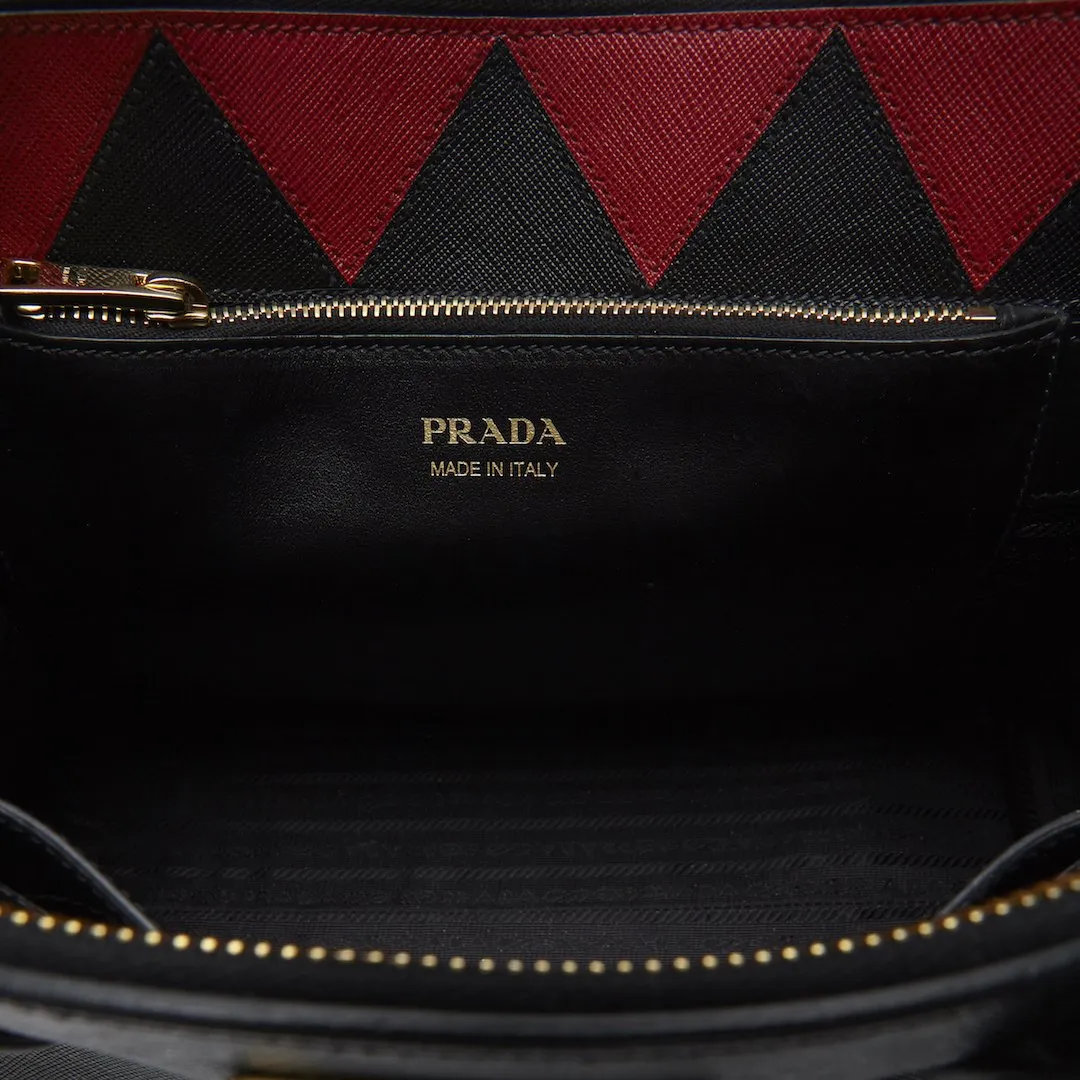 Prada Black & Red Saffiano Geometric-Strap Tote